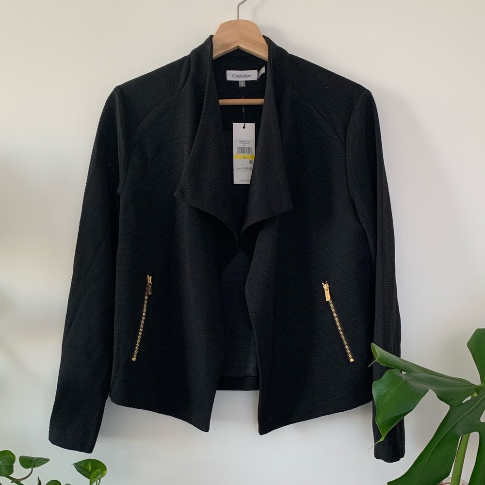 Black Textured Knit Flyaway Jacket - Calvin Klein